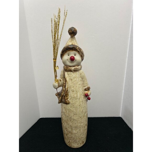 Ceramic Snowman Figurine Glitter Twig & Red Nose Festive Winter Holiday Decor - Picture 6 of 12